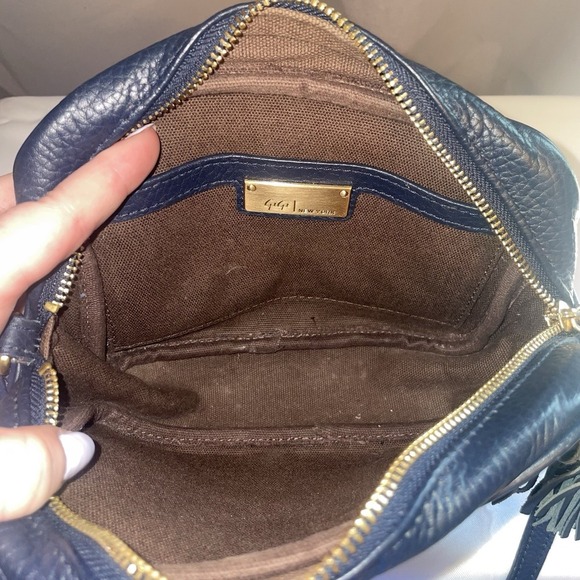 GiGi New York Leather Navy Blue Small Crossbody Bag Purse Handbag With Tassel - Picture 6 of 15